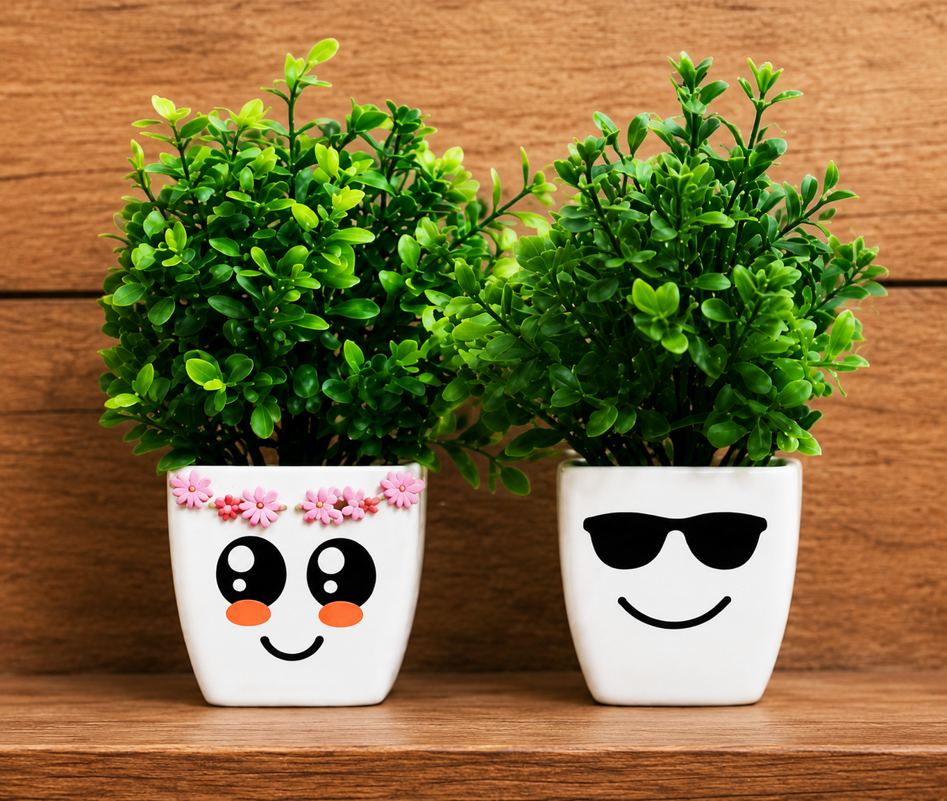 Livora Cute Emoji Face Artificial Plant Pots Set – Decorative Mini Indoor Flower Pots for Home