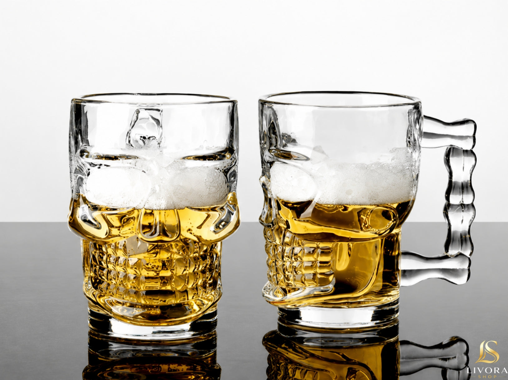 Livora Skull Design Glass Beer Mug 500ml (Set of 2)
