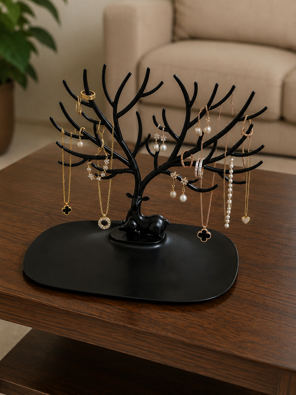 Livora Elegant Deer Tree Jewelry Holder Stand | Earrings, Rings & Necklace Organizer Tray |