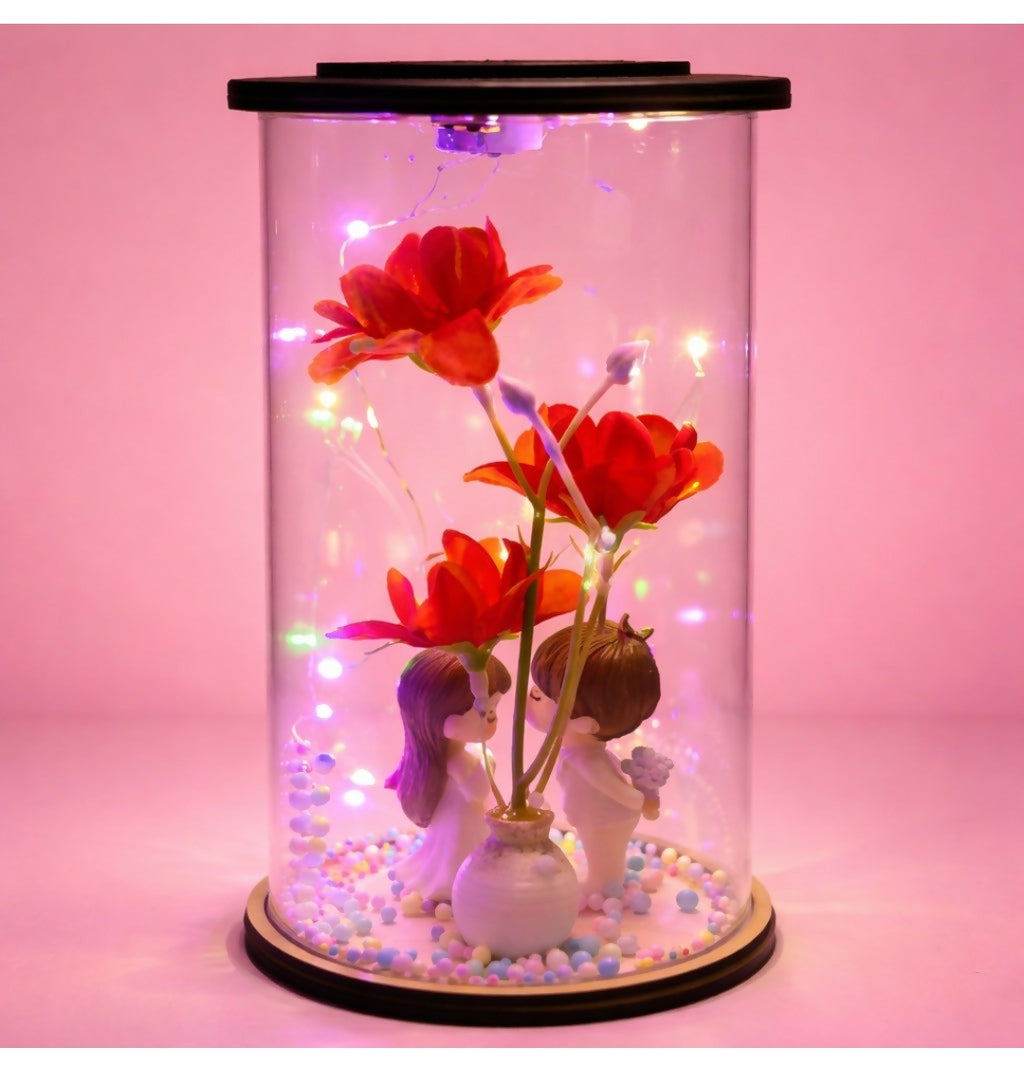 Livora Couple Flower LED Glass Dome Decorative Night Lamp