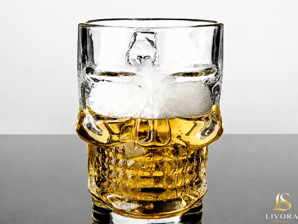 Livora Skull Design Glass Beer Mug 500ml (Set of 2)