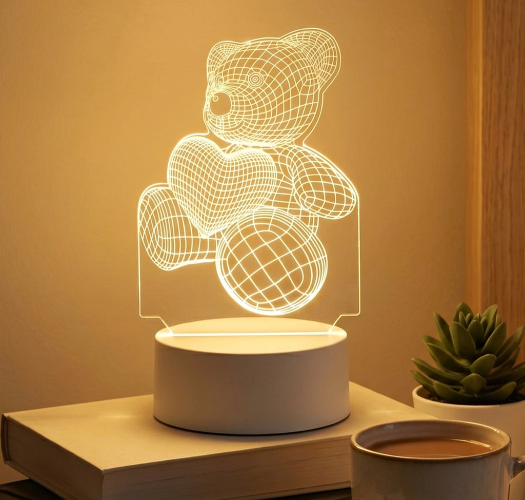 Livora Cute Teddy Bear 3D illusion LED Night Lamp With USB Power -Romantic Decorative Table Light