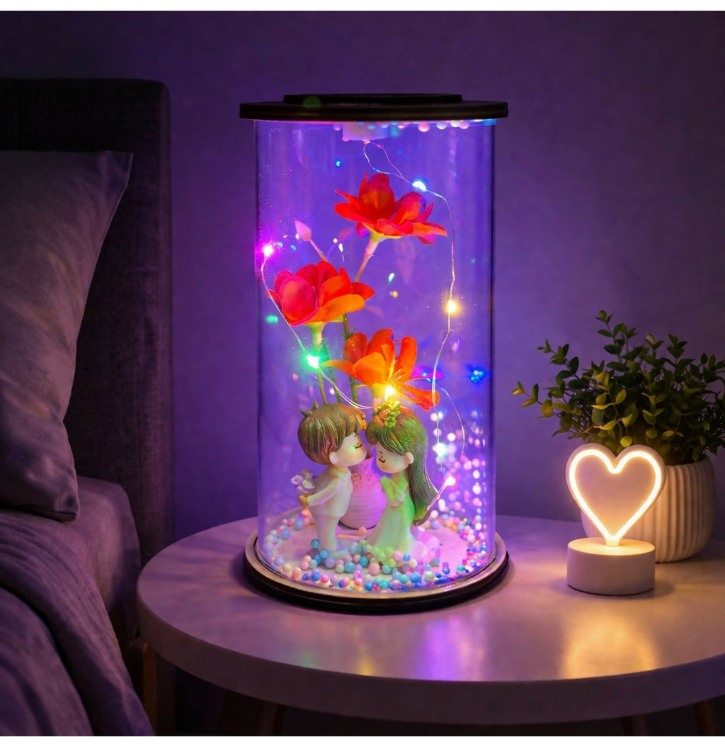 Livora Couple Flower LED Glass Dome Decorative Night Lamp