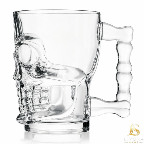 Livora Skull Design Glass Beer Mug 500ml (Set of 2)