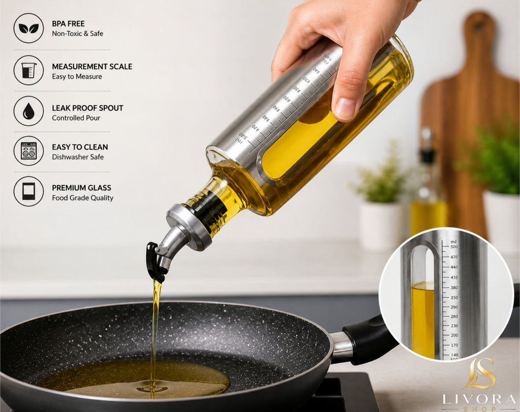 Livora Premium Oil Dispenser Bottle With Measurement Scale- LeakProof Kitchen Oil Pourer