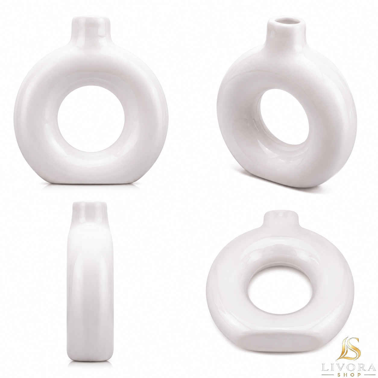Livora Minimalist Nordic Ceramic Donut Vase - Modern Decorative Flower Vase For Home and Office