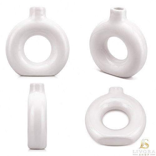 Livora Minimalist Nordic Ceramic Donut Vase - Modern Decorative Flower Vase For Home and Office