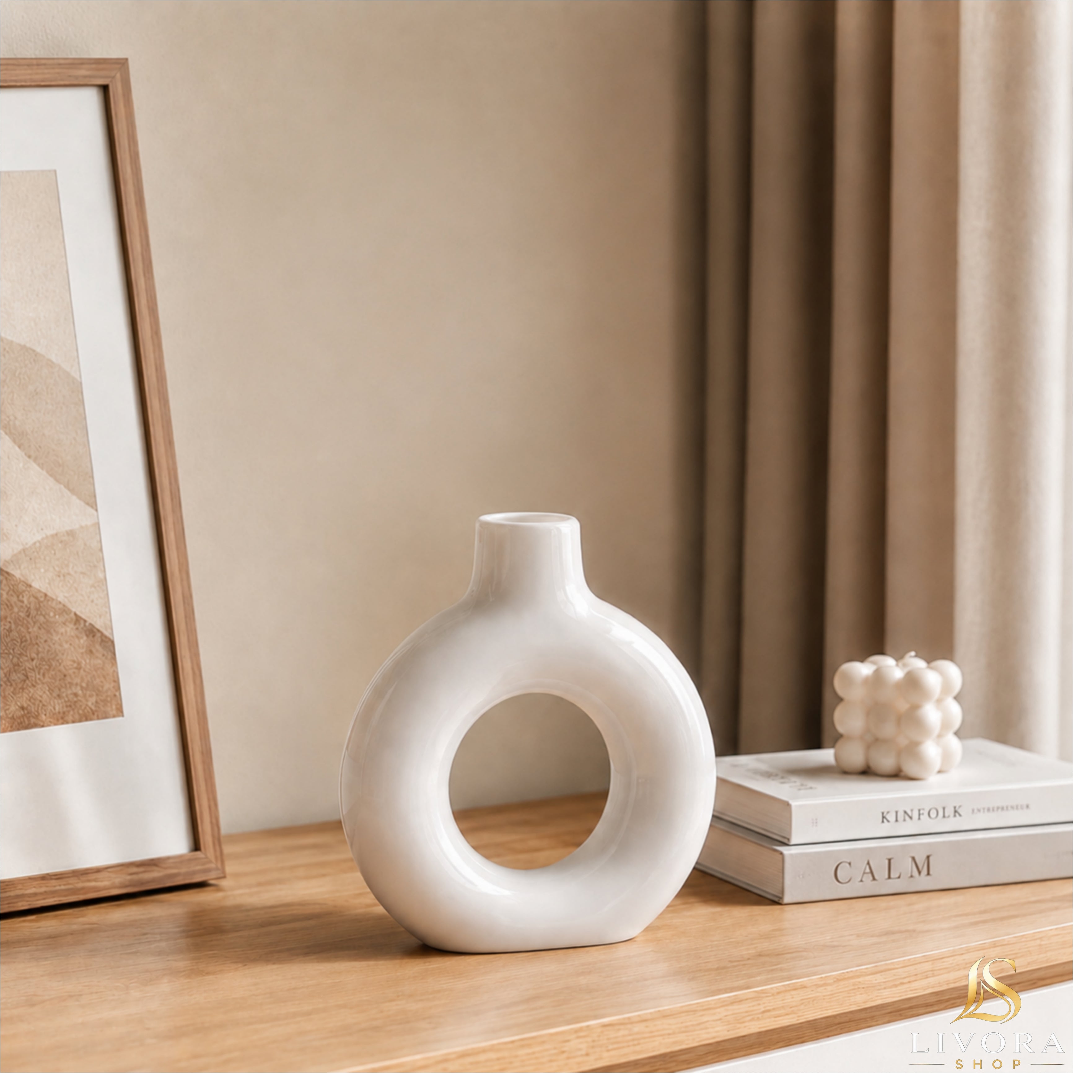 Livora Minimalist Nordic Ceramic Donut Vase - Modern Decorative Flower Vase For Home and Office